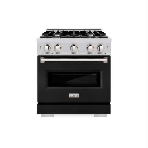 ZLINE Kitchen and Bath Classic 30 in. 4-Burner Gas Range with Gas Convection Oven in Stainless Steel and Matte Black Door