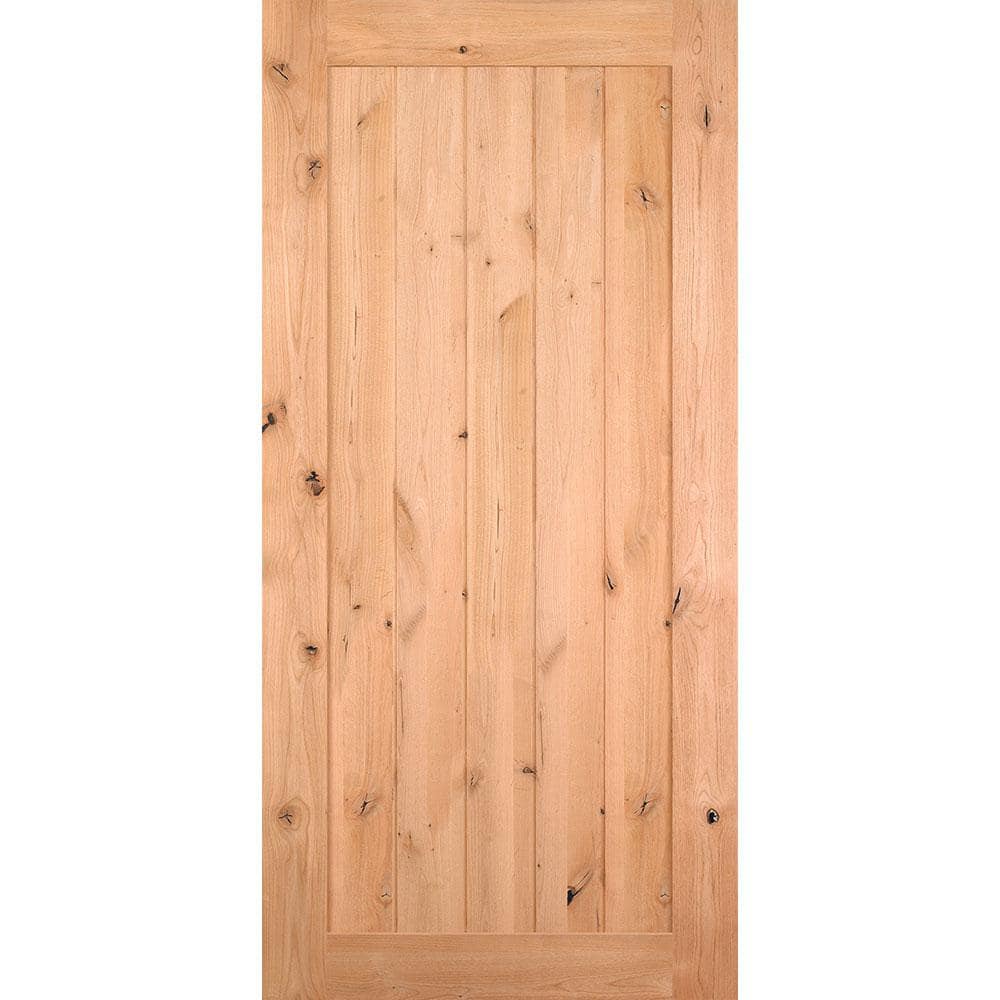 Masonite 36 in. x 84 in. Knotty Alder 1 Panel Shaker V-Groove Solid ...