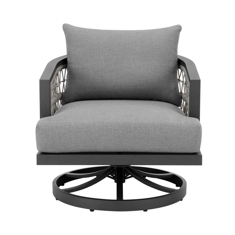 Armen Living Zella Warm Gray Swivel Aluminum Outdoor Lounge Chair with