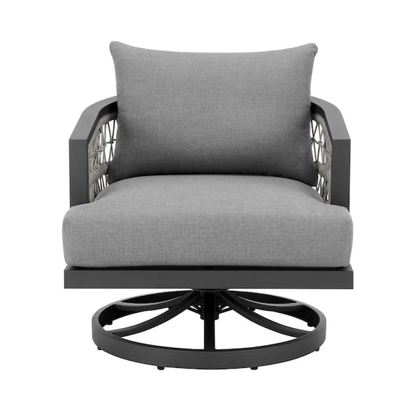 Armen Living Zella Warm Gray Swivel Aluminum Outdoor Lounge Chair with Earl Gray Cushion