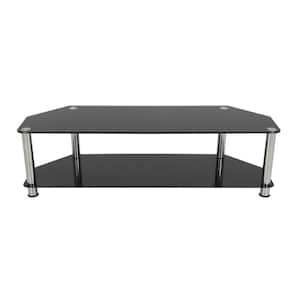 SDC 55 in. Black and Chrome Glass TV Stand Fits TVs Up to 65 in. with Open Storage