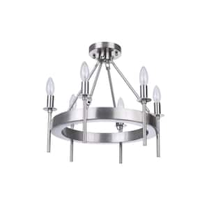 Larrson 17.75 in. 6-Light Brushed Nickel Finish Transitional Semi Flush Mount Ceiling Light with No Bulbs Included