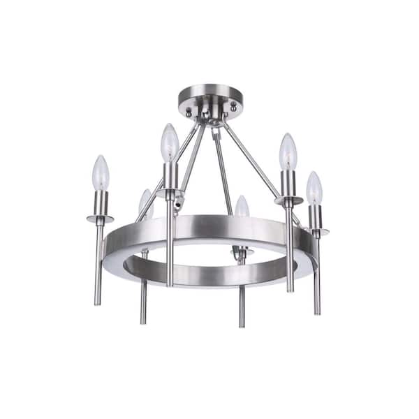 CRAFTMADE Larrson 17.75 in. 6-Light Brushed Nickel Finish Transitional Semi Flush Mount Ceiling Light with No Bulbs Included