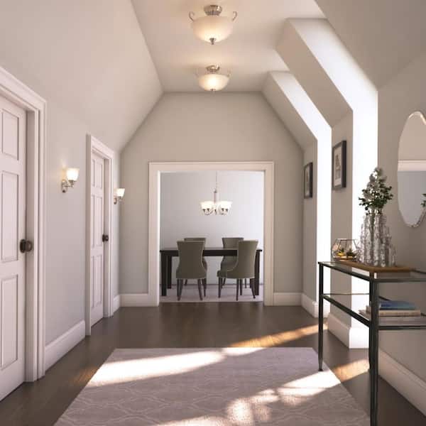 Kendall 15.5 in. 2-Light Satin Platinum Transitional Entryway Semi-Flush Mount with Alabaster Glass Shade