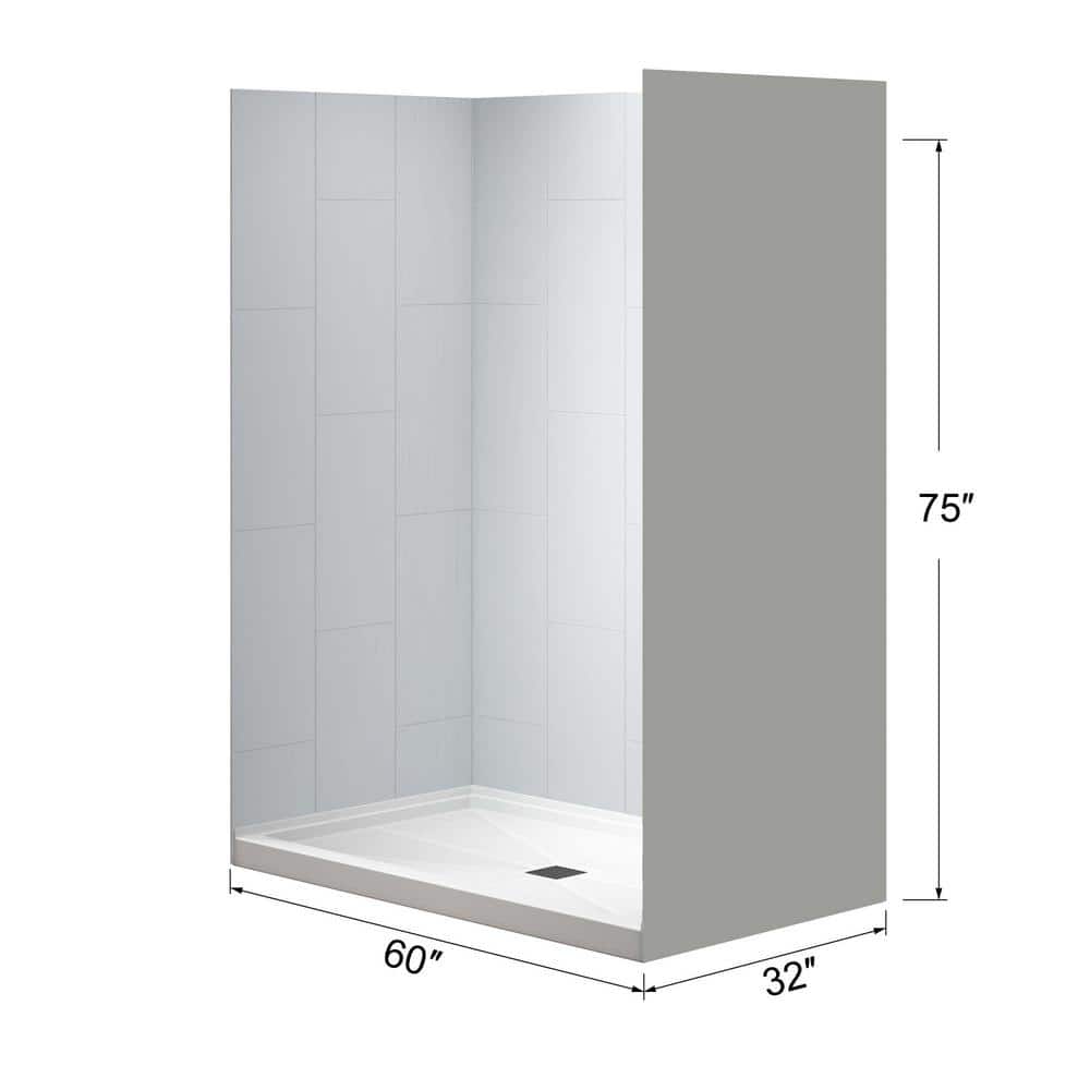 60'' White Matte Black Trim Rectangular Alcove Shower Kit