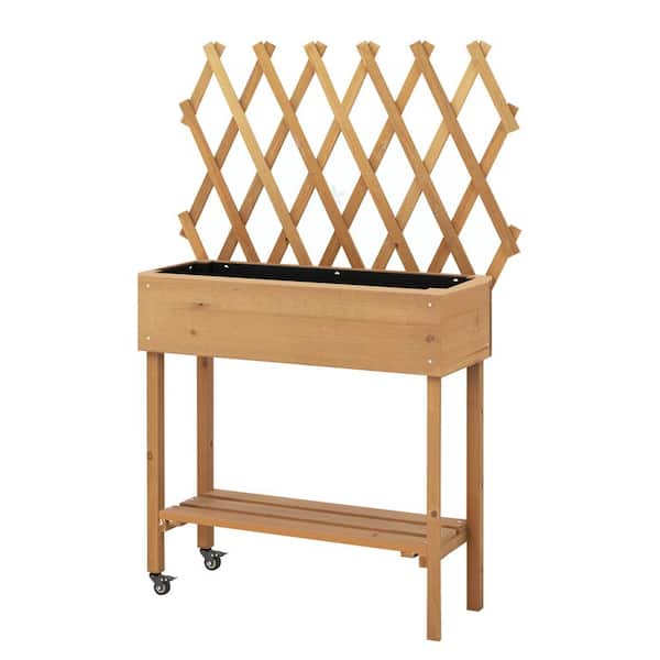 ANGELES HOME 36 in. W. x 11.5 in. x 51 in. Natural Wooden Raised Garden Bed Mobile Elevated Planter Box with Trellis