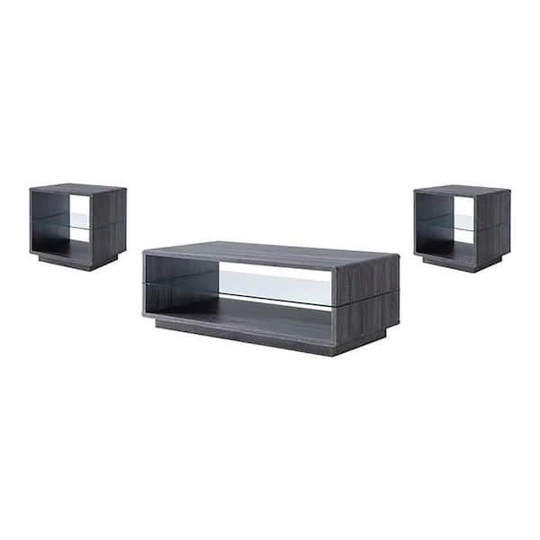 Furniture of America York 3-Piece 47.25 in. Distressed Gray Rectangle Wood Coffee Table Set with Shelf