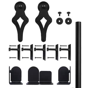 96 in. Palm-Leis Black Sliding Barn Door Round Track and Hardware Kit