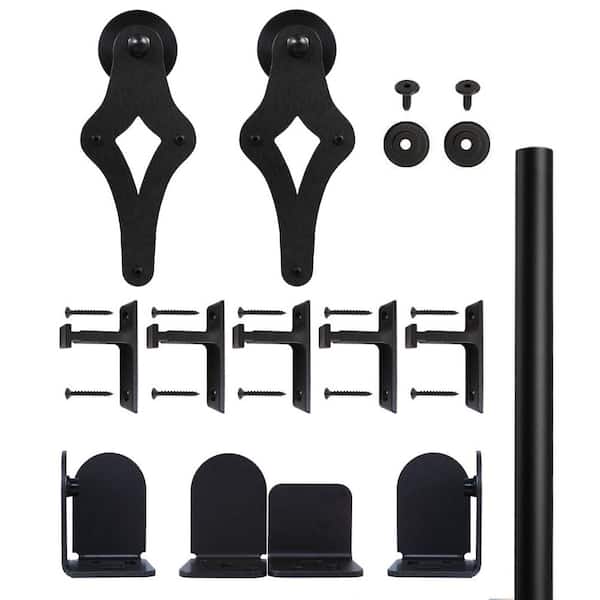 Unbranded 96 in. Palm-Leis Black Sliding Barn Door Round Track and Hardware Kit