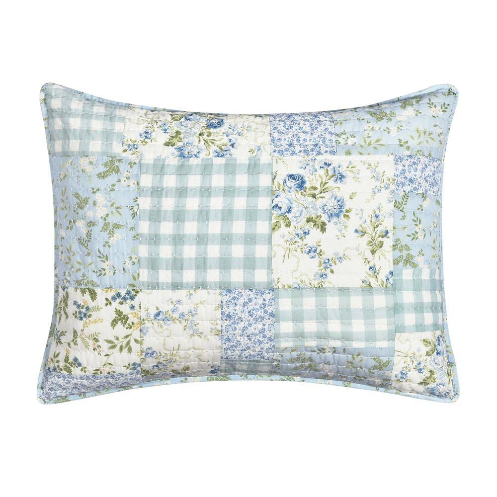 Kara Blue Floral Cotton Standard Quilted Sham 20 in. L x 26 in. W