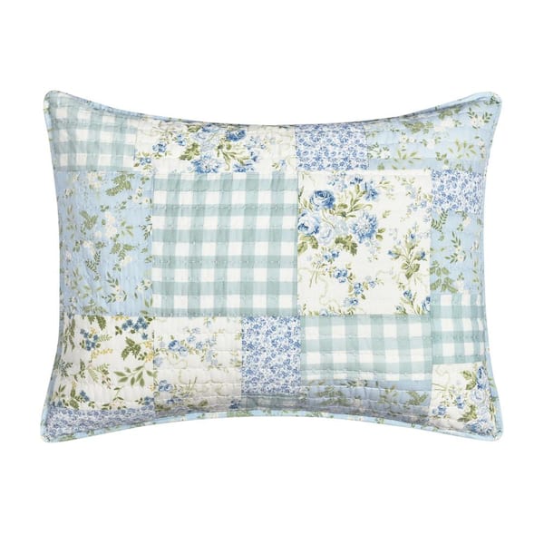 Unbranded Kara Blue Floral Cotton Standard Quilted Sham 20 in. L x 26 in. W