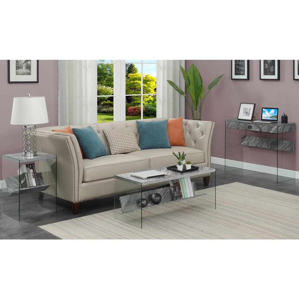 Sleek Soho 40" Gray Faux Marble Wood Coffee Table with Glass Sides