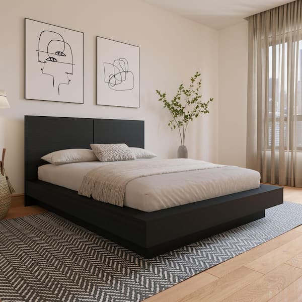 Nexera Napa Black Frame King Size Platform Bed with Headboard