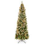6 ft. Pre-Lit Incandescent Flocked Artificial Christmas Tree with 250 Warm White Lights and Pine Cones, Berries