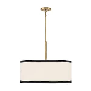 24 in. W x 19.5 in H 5-Light Natural Brass Standard Pendant Light with White and Black Fabric Shade