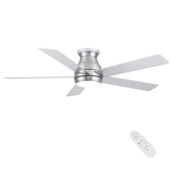 52 in. Reversible DC Ceiling Fan with LED Light and Remote, Satin Nickel Finish with Silver Blades for All Seasons