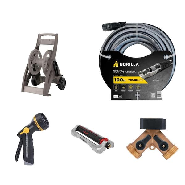 175 ft. Hose Reel Cart, ToughLite 5/8 in. x 100 ft. Hose, Nozzle, Sprinkler (4500 sq. ft.) and Brass Adapter Combo