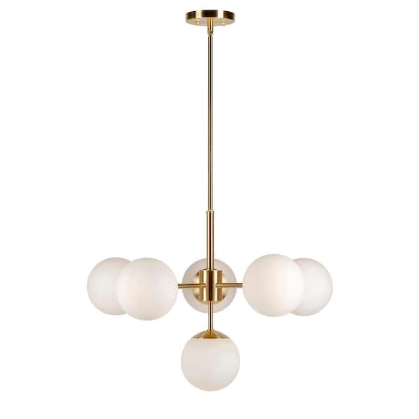FORTE LIGHTING INC Farrell 6-Light Soft Gold Chandelier with Satin Opal Glass