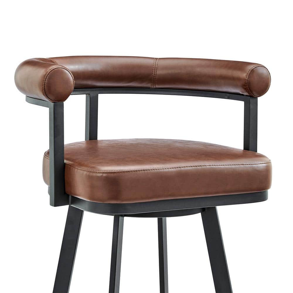 Nolagam 34'' Brown Faux Leather and Metal Swivel Counter Stool