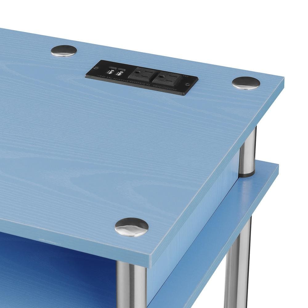 Blue Wood Writing Desk with USB Charging Station