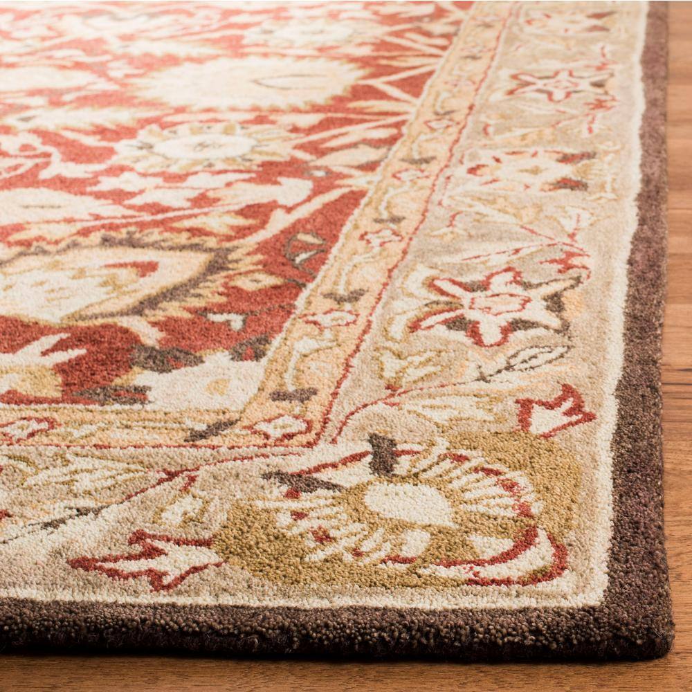 Handmade Rust and Green Floral Wool Runner Rug