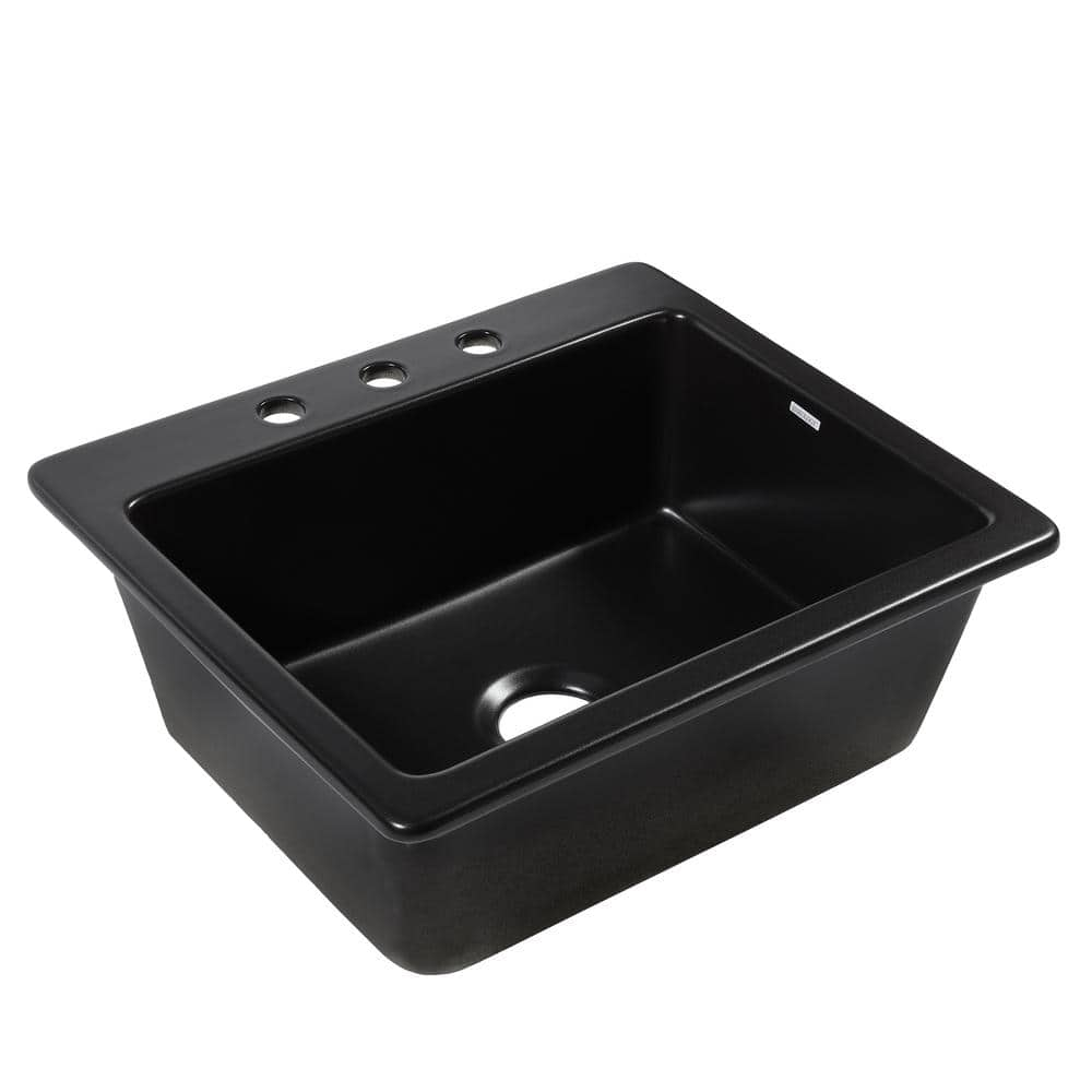 SINKOLOGY Jackson 25 in. 3-Hole Drop-In Single Bowl Matte Black ...