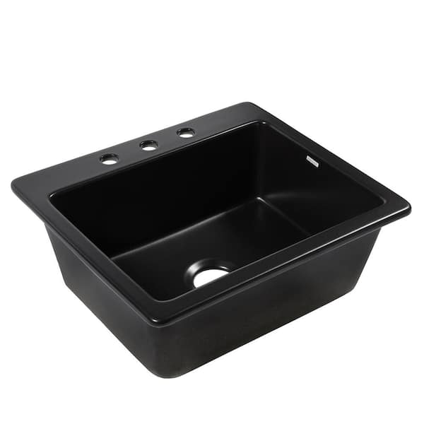 SINKOLOGY Jackson 25 in. 3-Hole Drop-In Single Bowl Matte Black Fireclay Kitchen Sink