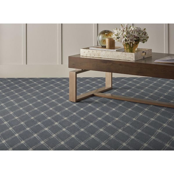 Solitaire - Blue - Gray 13.2 ft. 64 oz. Polyester Pattern Installed Carpet