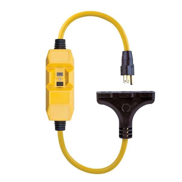 Shock Shield Cord 25ft 12 / 3 SJTW 15 Amps In-Line GFCI Tri-Tap