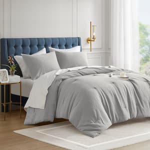 Mina 3-Piece Light Grey King/Cal King Waffle Weave Textured Comforter Set