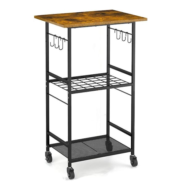 20.51 in. W x 15.39 in. D x 34.84 in. H Rolling Kitchen Microwave Cart with Adjustable Shelf and Lockable Wheels