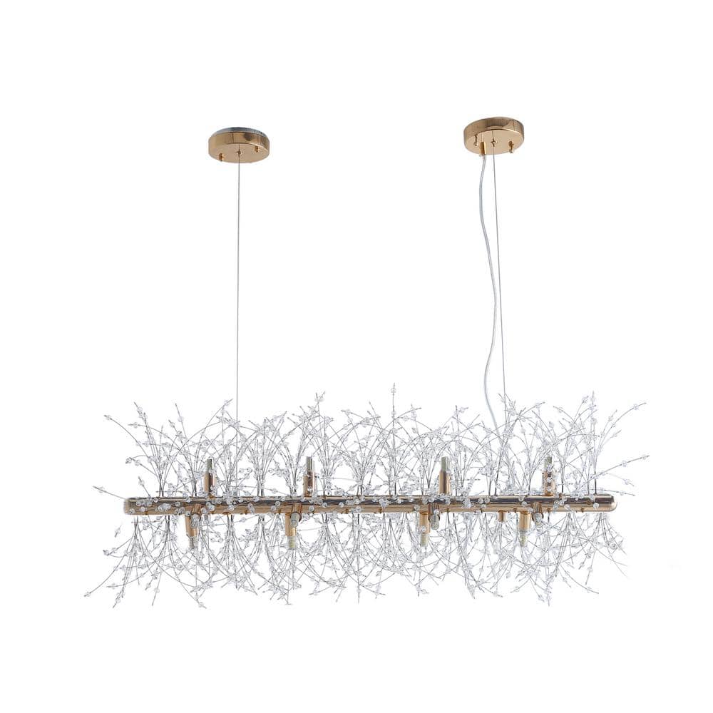 36.6 in. 12-Light Modern Golden Iron Crystal Multi-Particle Chandelier Ceil