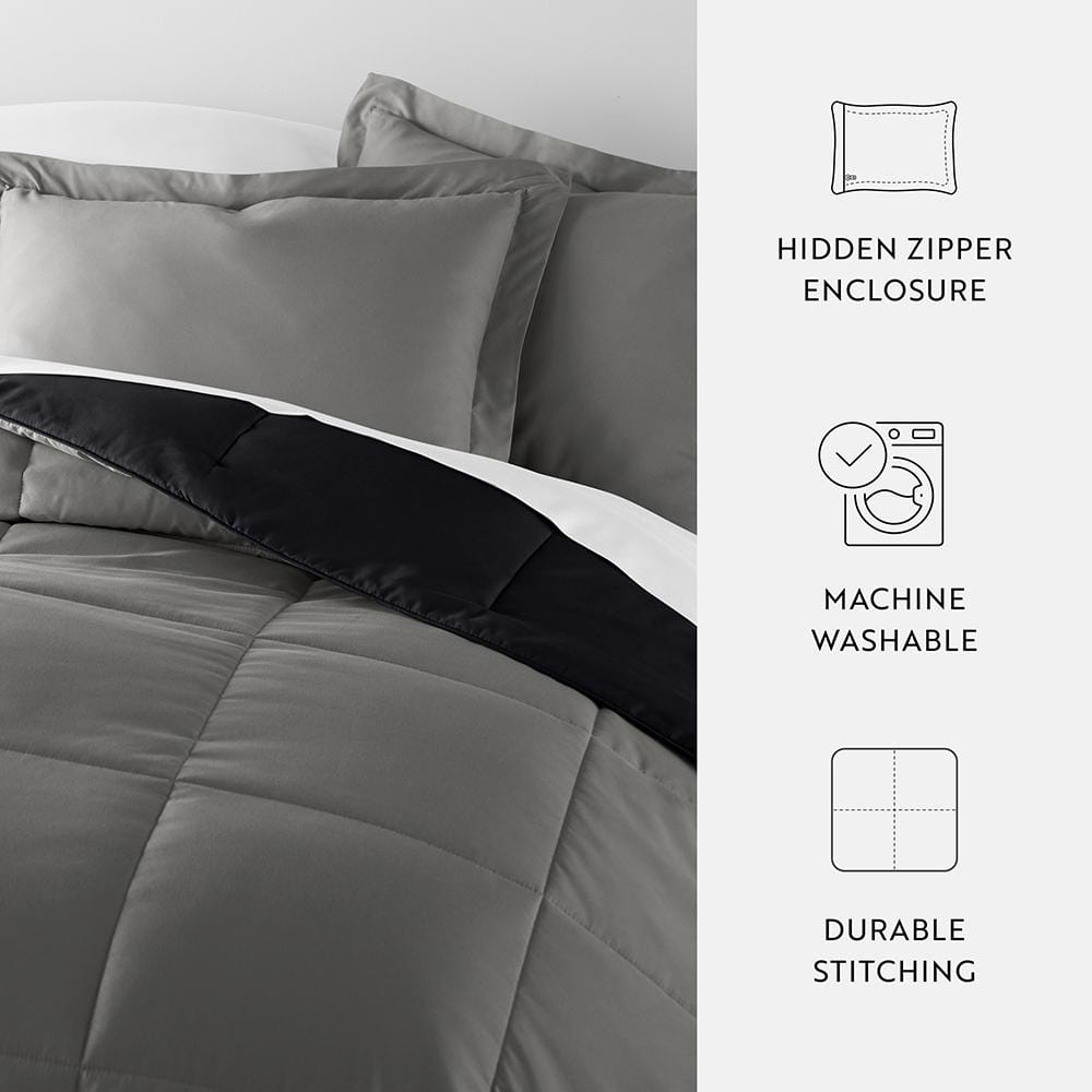 Black and Fog Twin Reversible Microfiber Comforter Set