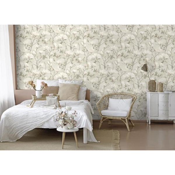Walls Republic Cream Meandering Magnolias Print Non Woven Non-Pasted Textured Wallpaper 57 Sq. Ft.