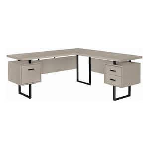 71 in. L x 71 in. W Modern Taupe Black L-Shaped Computer Desk Corner 3-Storage Drawers Reversible