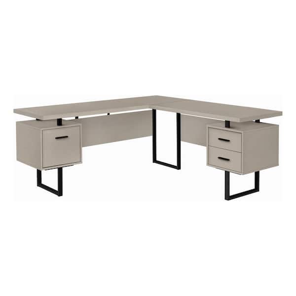 Unbranded 71 in. L x 71 in. W Modern Taupe Black L-Shaped Computer Desk Corner 3-Storage Drawers Reversible