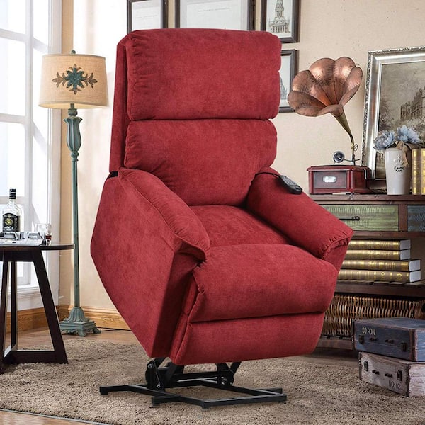 Red Elderly Electric lift recliner with heat therapy and massage