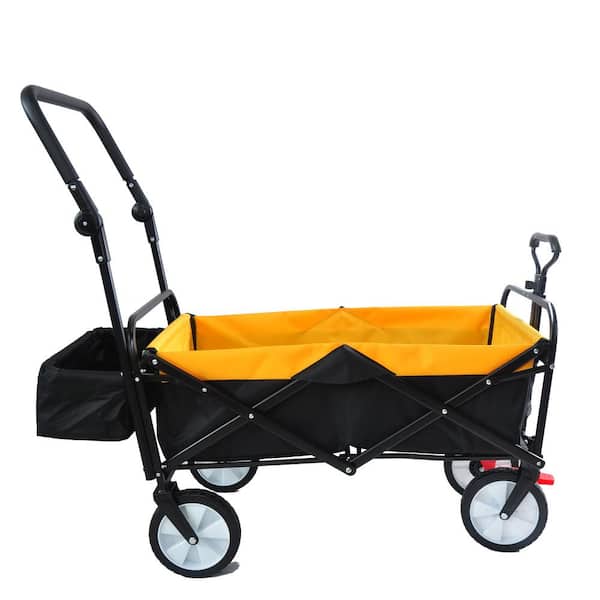 Miscool 3.6 cu.ft. Oxford Fabric Steel Frame Wagon Heavy-Duty Folding Portable Camping Push Hand Garden Cart in Yellow
