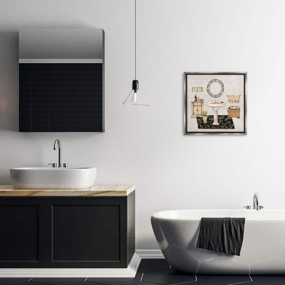Vintage Luxurious Bathroom by Janet Tava Gray Floater Frame Coastal Graphic Art Print 18 in. x 18 in. price history on PriceWatchPro