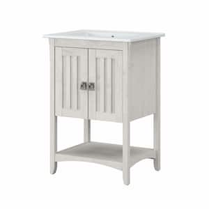 Salinas 24.21 in. W x 18.31 in. D x 34.06 in. H Single Sink Bath Vanity in Linen White Oak with White Wood Top