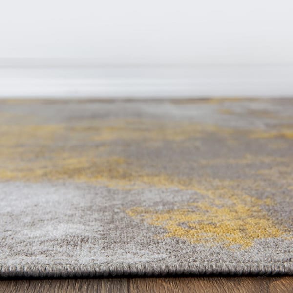 Contemporary Distressed Yellow 2 ft. x 7 ft. Abstract Non Slip Runner Rug