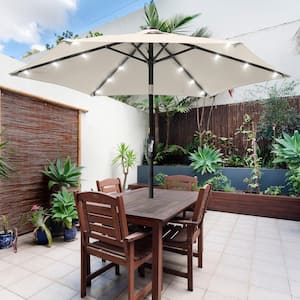 7.5 ft. Solar Lighted LED Patio Market Crank and Tilt Umbrellas, Table Umbrellas,UV-Resistant Canopy in Beige
