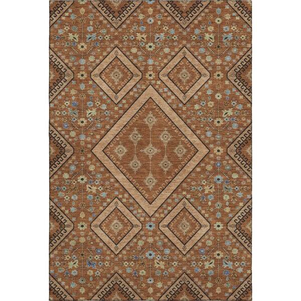 Mayfield Premium Machine Washable Abstract AMF2459 Paprika 3 ft. x 5 ft. Area Rug