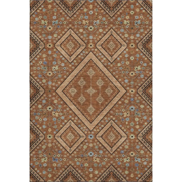 Mayfield Premium Machine Washable Abstract AMF2459 Paprika 8 ft. x 10 ft. Area Rug