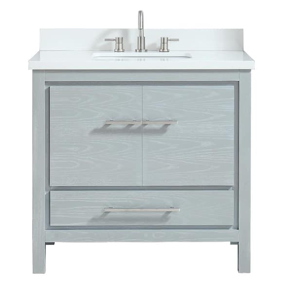 Azzuri Riley 37 in. W x 22 in. D Bath Vanity in Sea Salt Gray with Engineered Stone Vanity Top in White and White Basin
