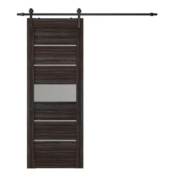 Belldinni Siah 18 in. x 80 in. 5-Lite Frosted Glass Gray Oak Composite Core Wood Sliding Barn Door with Hardware Kit