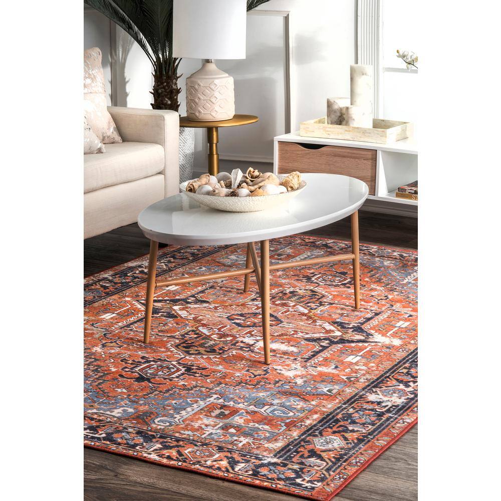 Sherita Rust and Blue Synthetic Persian Area Rug, 4' x 6'