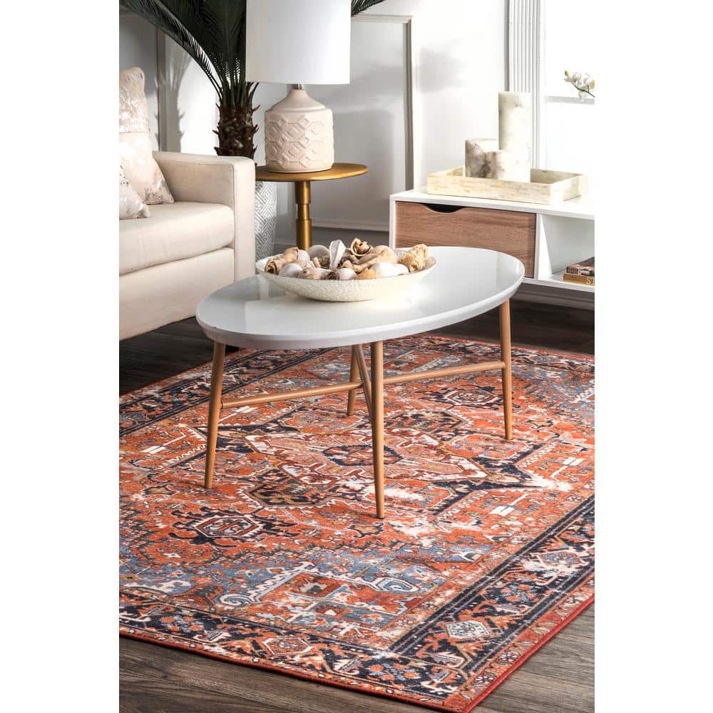 Rust and Blue Vintage Persian Rectangular Area Rug