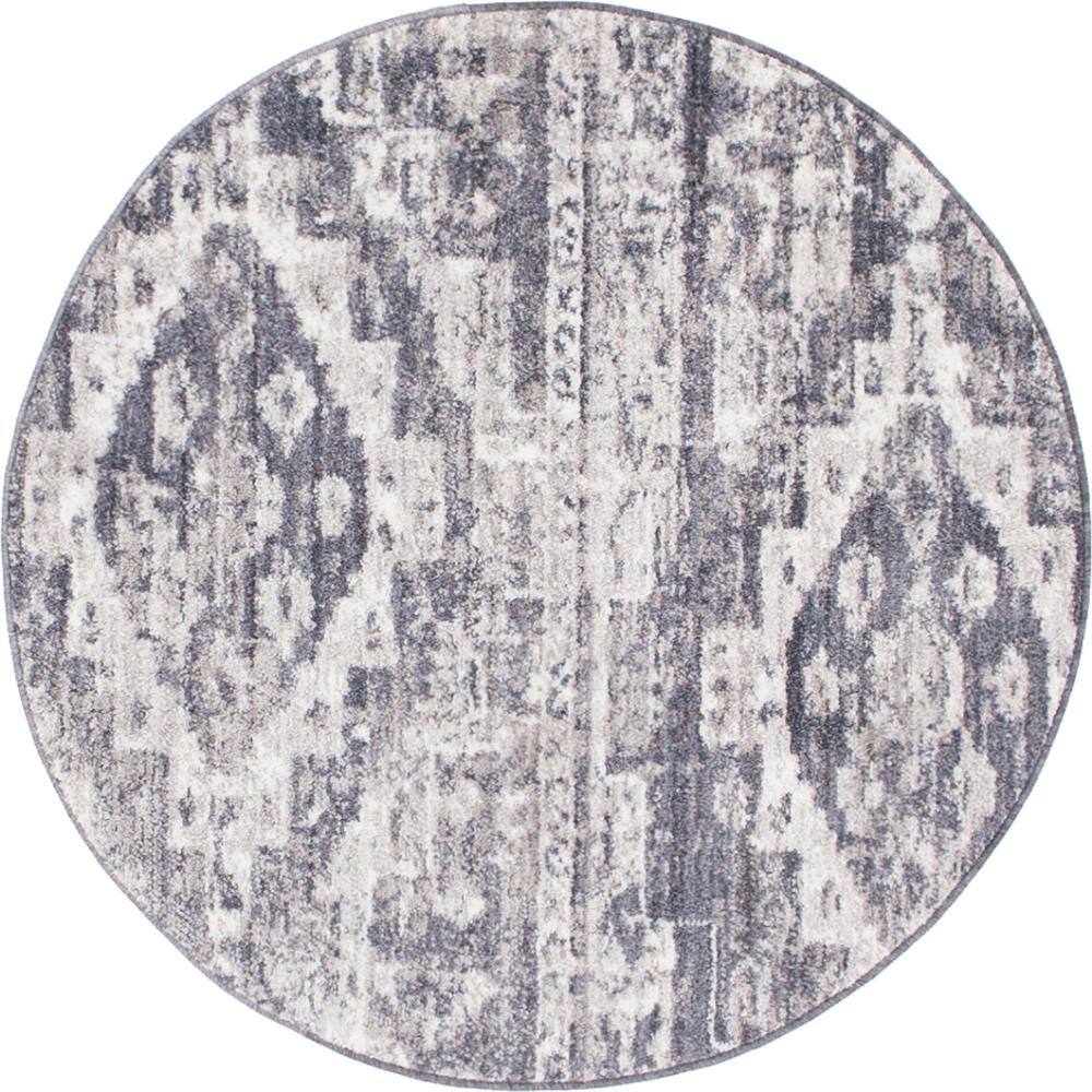 Abstract Gray Round Synthetic Indoor Rug 3'3" Diameter