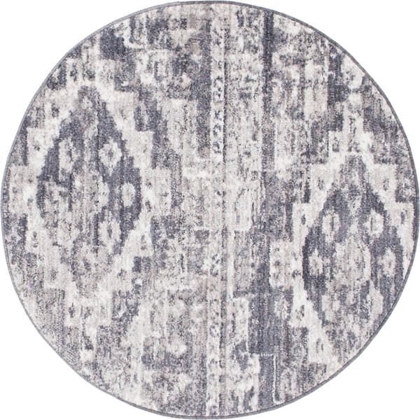 Basilica Malasana Gray 3 ft. 3 in. x 3 ft. 3 in. Round Rug